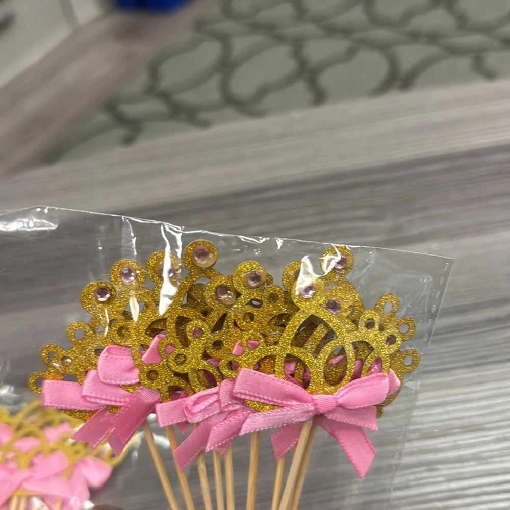 20 pieces princess crown pink bow cupcake decorating supply supplies new